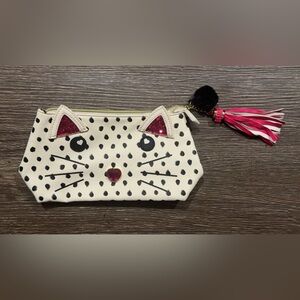 Betsey Johnson Cat Face Polka Dot Pouch - Cream and Pink